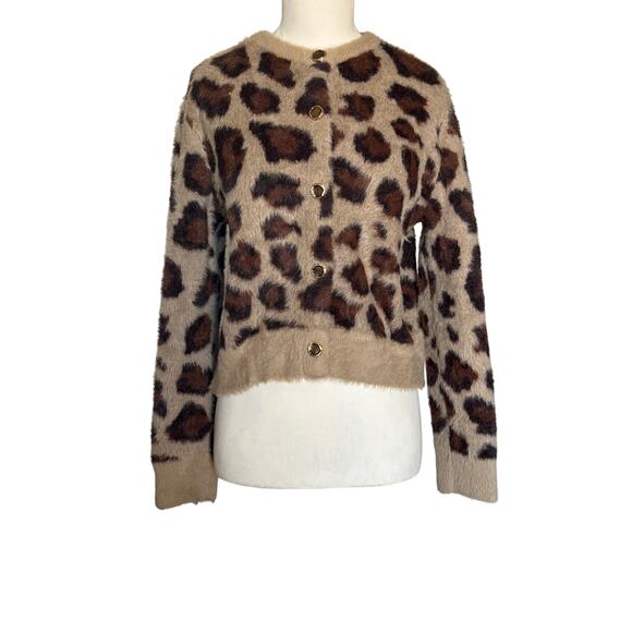 Zara Faux Fur Animal Print Jacquard Knit Cardigan Women’s Size S - Picture 2 of 12